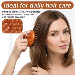 Custom Logo Portable Manual Wooden Scalp <b>Head</b> <b>Massager</b> Brush Wooden Hair Brush Handheld Body Massage Tool Wet Dry Hair Growth - Product Image 3