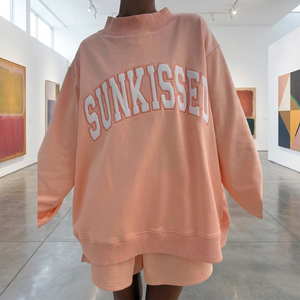 Nouveau Sweat-shirt Oversize Personnalisable à Col Montant pour Femme, Imprimé Lettres, Motif Sunkissed, Style Décontracté Plage et Voyage, avec Capuche - Product Image 2