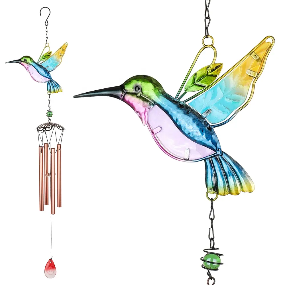 Groothandel Vlek Glas Hummingbird Windgong Suncatchers voor Venster, Huis, Tuin, Tuin Decoratie Indoor Outdoor Decor