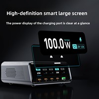 Station de charge de bureau à affichage numérique intelligent, 1 port USB + 4 ports Type-C, charge rapide GaN PD 100W, chargeur universel 5V/3A pour