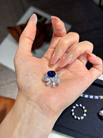 Fabrication de bijoux fins, cadeau pour femme, boucles d'oreilles et bague serties de saphirs ovales et de diamants de laboratoire, bijoux de luxe sur mesure