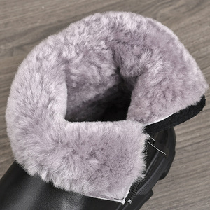 Bottines pour hommes en cuir véritable, bout rond, doublure en fourrure, semelle en caoutchouc, bottes d'hiver chaudes antidérapantes pour la neige - Product Image 4