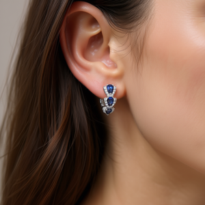 Elegantes Pendientes de Aro con Gema Azul para Mujer, Plata 925 con Baño de Rodio, Joyería Clásica para Boda, Corte de Pera en Forma de Gota de Agua - Product Image 2