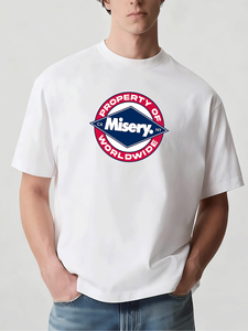 T-shirt décontracté 100 % coton respirant 220g avec motif graphique audacieux « Property Misery Worldwide » en forme de losange et lettres New Jersey en relief - Product Image 4