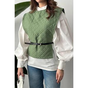 Ensemble chemise ceinturée et poncho kaki - Kaki - Product Image 4