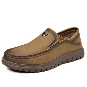 Men's Loafers Leather Round Toe Slip-On <b>Soft</b> Rubber Sole Autumn Casual Driving <b>Shoes</b> - Product Image 5