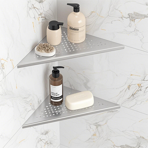 أرفف دش زاوية ، بلاط مقوس نيكل مصقول ، جص من الفولاذ المقاوم للصدأ في أرفف حمام زاوية - Product Image 1