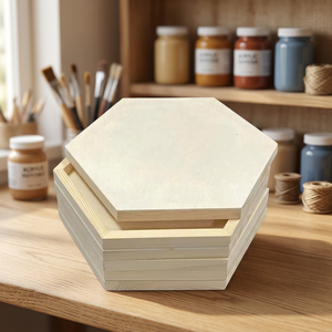 Eco-Friendly Polished Hexagon Pine Wood <b>Painting</b> Panels <b>Natural</b> Wooden Canvas Boards for Wall Art DIY Crafts Decoration Display - Product Image 1