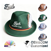 Sombrero de Jazz Retro Unisex con Borde Corto y Decoración de Plumas de Fieltro Multicolor, Ideal para Festivales y Moda, Venta al por Mayor