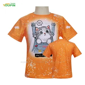 Youpin Großhandel individuell bedruckte orange Farbe Faux gebleicht Unisex Kinder Rundhals ausschnitt T-Shirt Rohlinge für Sublimation druck