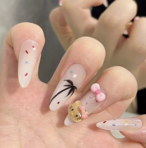 30pcs vente en gros Hello Kitty presse sur les ongles-ongles longs en acrylique de cercueil de luxe pour les filles - Product Image 2