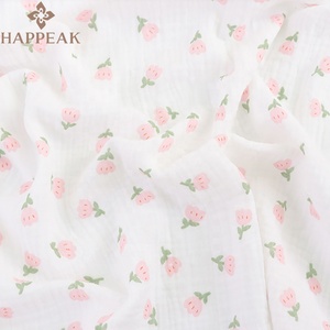 HAPPEAK Tissus <span class=keywords><strong>de</strong></span> mousseline imprimés personnalisés Tulipe rose <span class=keywords><strong>Gaze</strong></span> respirante en <span class=keywords><strong>coton</strong></span> par cour pour le design <span class=keywords><strong>de</strong></span> mode d'été - Product Image 3