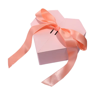 <b>Large</b> Capacity Heart Shaped Double Open <b>Gift</b> <b>Box</b>, Long Satin Ribbon Bow Tie Closure Peach Pink Jewelry Storage Present Case - Product Image 1