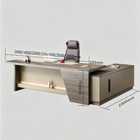 Bureau de direction moderne de luxe en forme de L avec placage bois et armoire latérale assortie pour PDG et bureau d'entreprise