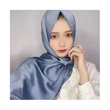 Muslim Luxury Women's Long Satin Silk Hijab Polyester Textured Scarf Colorful Fashionable Moroccan Silk Ethnic Shawls