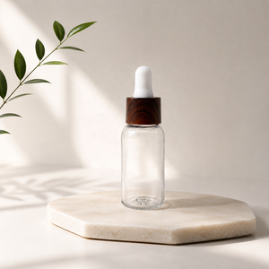Botella de 30 ml con Gotero para Aceites Esenciales, Redonda, de PET, con Tapa de Gotero con Diseño de Madera, Envase para Suero y Cosméticos para el Cuidado de la Piel, OEM y ODM - Product Image 1