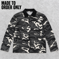 Polo à manches longues pour homme personnalisé, 260 GSM, 100 % coton, poids lourd, imprimé camouflage, style décontracté automne, streetwear, vente en gros, OEM