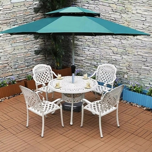 Ensemble de jardin moderne et durable en aluminium moulé pour l'extérieur, table et chaises de salle à manger décontractées résistantes aux UV et imperméables pour 4 personnes - Product Image 1