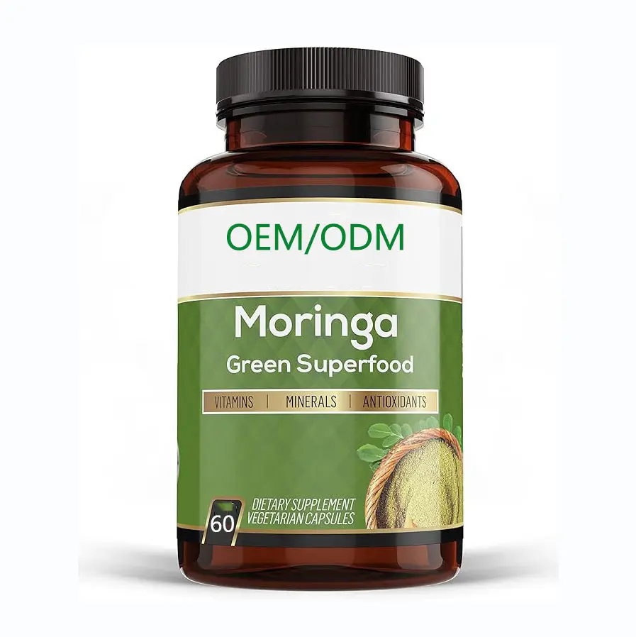 Organische Moringa Blad Poeder Capsule Energie Metabolisme Immuunondersteuning Moringa Blad Capsules Groene Superfood Antioxidant