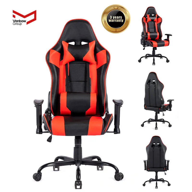 VANBOW ergonômico alta capacidade de carga destacável metal base sillas jogos preto + vermelho home office computador gamer gaming cadeira