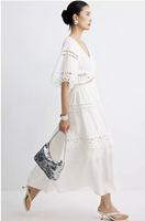 Robe longue d'été pour femme, col en V, en dentelle crochet naturelle, manches courtes évasées, taille ajourée, à volants, pour les vacances, OEM ODM personnalisé, en nylon