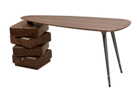 Table d'écriture asymétrique en placage de noyer naturel, panneau sans formaldéhyde E1, pieds en titane noir, armoire de rangement latérale empilable