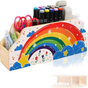 Creative wooden <b>pen</b> holder storage <b>box</b> for elementary school students, desktop ornament, desk decoration, rainbow <b>pen</b> holder - Product Image 2