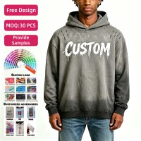 Sudadera con Capucha Sunfaded de 450 g/m² para Hombre, 100% Algodón, Felpa Francesa, Bordado con Pedrería, Estampado Gráfico, Corte Holgado, Estilo Urbano Desgastado