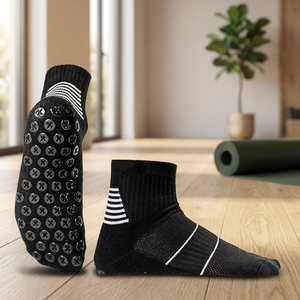Non-Slip Knitted Yoga <b>Socks</b> Ankle Length Anti-Slip Sole Black Striped Design for Adults Summer Use - Product Image 1