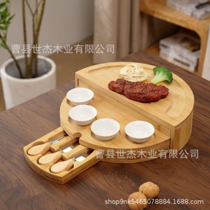 Tabla de Quesos Redonda de Bambú Mu Yujia con Cuchillo y Tenedor, Plato de Madera Sólida para Bistec y Pan, Uso en Fiestas, Duradera - Product Image 2