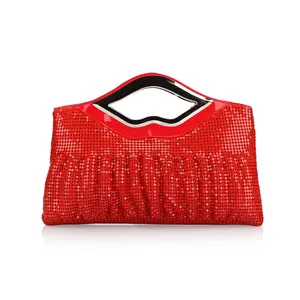 2022 Fashion bridal wedding sexy lip shape red gold ladies handbag party evening clutch bag purse