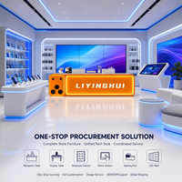 Comptoir d'accueil LED lumineux en forme de téléphone, design module caméra, comptoir personnalisé haute brillance pour magasin de téléphonie mobile et salle d'exposition technologique