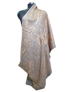 Stylish Embroidered Champagne Reversible <b>Shawl</b> Long Fringe Winter Scarf Soft Warm Breathable Durable Elegant Fashion <b>Wrap</b> - Product Image 1