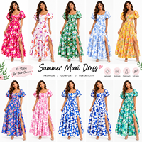 Robe d'été 2026 pour femme, imprimé floral, épaules dénudées, mini-robe sexy taille haute avec manches bouffantes