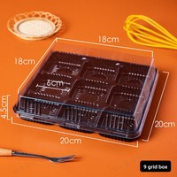Boîte d'emballage carrée en PET de qualité alimentaire pour pâtisseries au jaune d'œuf, plateau de 9 pièces pour gâteaux de neige, pains fourrés, gâteaux de lune à la peau glacée, gâteaux de riz verts et puffs