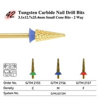 Evolisse En gros Petite fraise conique en carbure de tungstène pour cuticules, double action, dorée, pour manucure, acrylique/gel, dépose et polissage