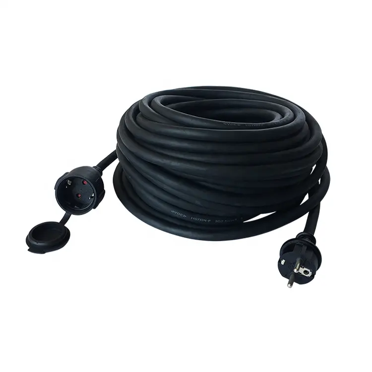 Cable de extensión de goma, resistente al agua, 25m, color negro, estilo europeo ip44