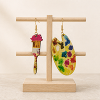 Boucles d'oreilles pendantes en bois faites à la main, design graffiti coloré, légères, bijoux pour femmes, accessoires de festival