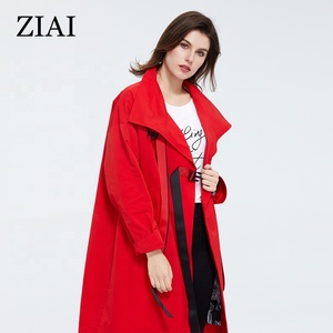 Cappotto Lungo Femminile alla Moda, Taglie Forti, Giacca Antivento da <span class=keywords><strong>Donna</strong></span> con Colletto Alto, <span class=keywords><strong>Trench</strong></span> <span class=keywords><strong>Rosso</strong></span> Primaverile - Product Image 1