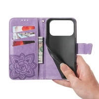 Étui portefeuille à rabat pour iPhone 18 17 Pro Max avec porte-cartes, motif papillon et fleur en relief, en cuir PU