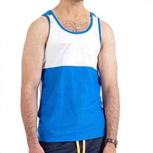 <b>Men's</b> Color Blocked Knitted Tank Top <b>White</b> Blue O-Neck Sleeveless Casual Breathable Polyester <b>Vest</b> - Product Image 6