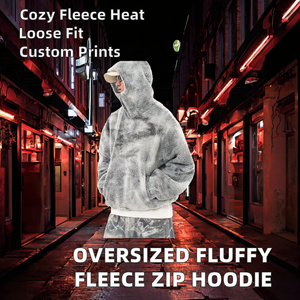 Custom Knitted Pullover Face <b>Cover</b> Mask Hoodies Fluffy Fleeced 100% Polyester Streetwear Loose Tie-Dyed Washed Oversized Hoodies - Product Image 2