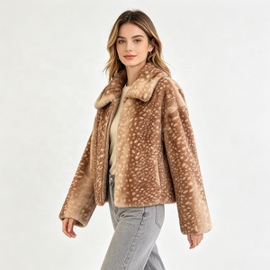 Veste courte en fausse fourrure à motif cerf pour <span class=keywords><strong>femme</strong></span> Zeyu, col à revers, veste courte chaude et moelleuse pour l'hiver, manteaux en fausse fourrure pour <span class=keywords><strong>femme</strong></span> ODM/OEM - Product Image 5