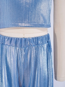 Kids Shiny Metallic Jazz <b>Dance</b> Streetwear Style Crop Top and Jogger <b>Pants</b> Relaxed Fit 2 Piece Set for Girls Custom Stage Shows - Product Image 4
