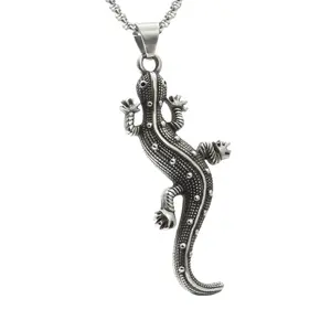 Liontin jimat kadal baja tahan karat liontin kadal gecko perhiasan Punk antik pembuatan perhiasan desain 3D