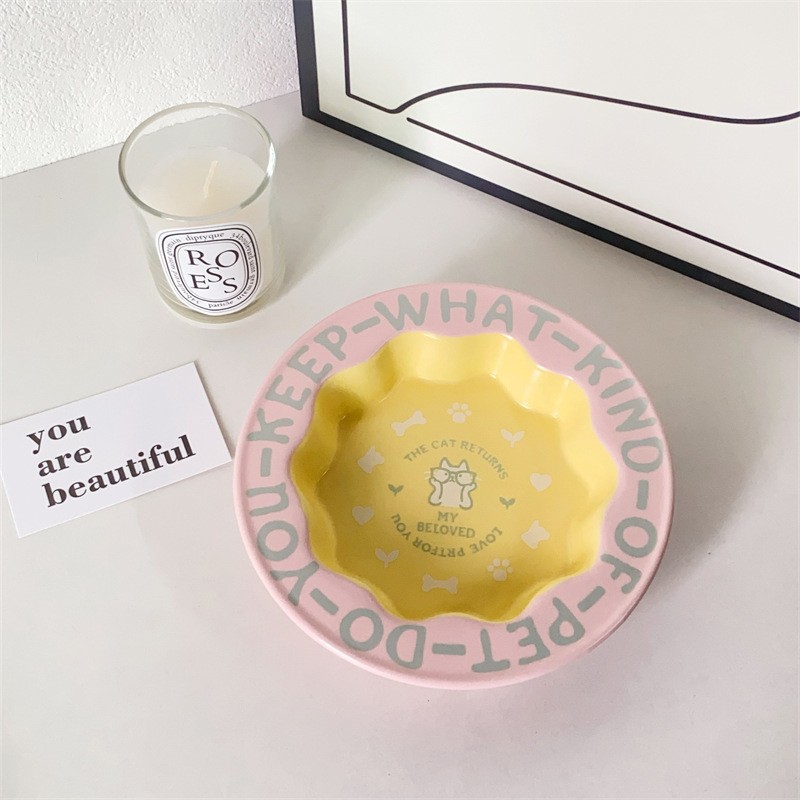 ชามขอบลูกไม้ - สีเหลืองอ่อน [ผิวด้าน]