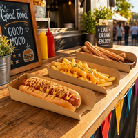 Boîte en papier kraft pour hot-dogs en gros, plateau jetable pour saucisses, conteneur alimentaire pliable pour pique-nique, fête, camping, à emporter