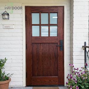 Porte extérieure en bois massif de chêne durable et écologique avec finition de surface, avec verre, porte d'entrée en bois d'acajou standard personnalisée - Product Image 1