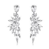 Pendientes Largos de Cristal con Diseño Geométrico Exagerado, con Pedrería, Chapados en Oro de 18K, Aleación de Zinc, para Baile de Graduación o Boda