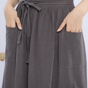 Commercio all'ingrosso personalizzato a buon mercato donne ragazze Vintage pianura cotone lino grembiule lavori di giardinaggio croce indietro vestito scamiciato - Product Image 3